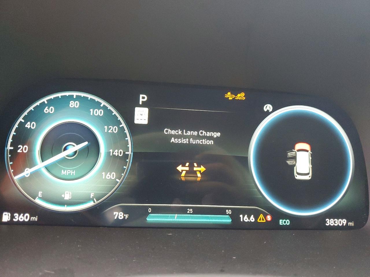 Dashboard warning message and mileage